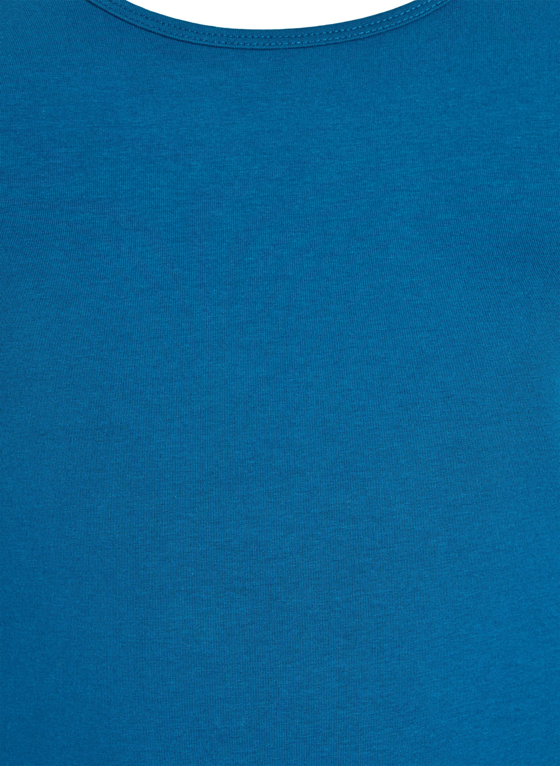 Zizzi Ensfarvet basis top i bomuld, Bl&aring;, Packshot image number 2