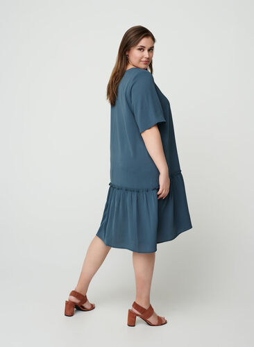 Kort kjole med flæsekant, Dark Slate, Model image number 1