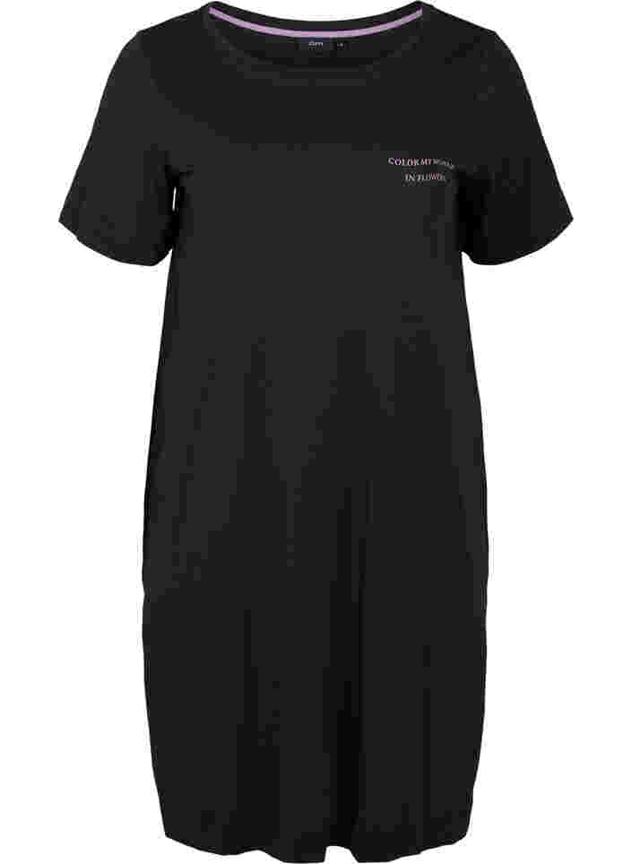 Lang bomulds t-shirt med printdetaljer, Black