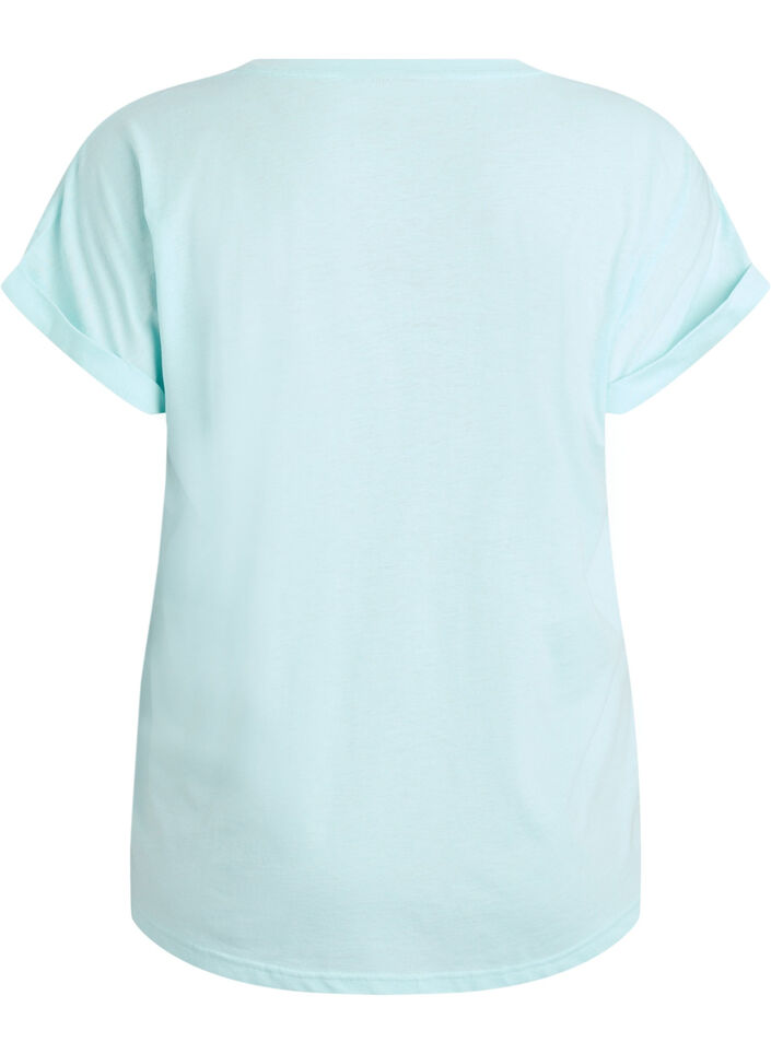 Kort&aelig;rmet t-shirt i bomuldsblanding, Turkis, Packshot image number 1