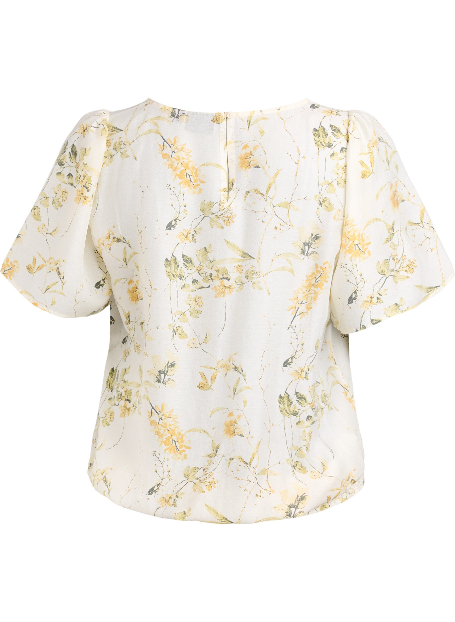 Zizzi Bluse med blomsterprint og firkantet hals, Gul, Packshot image number 1