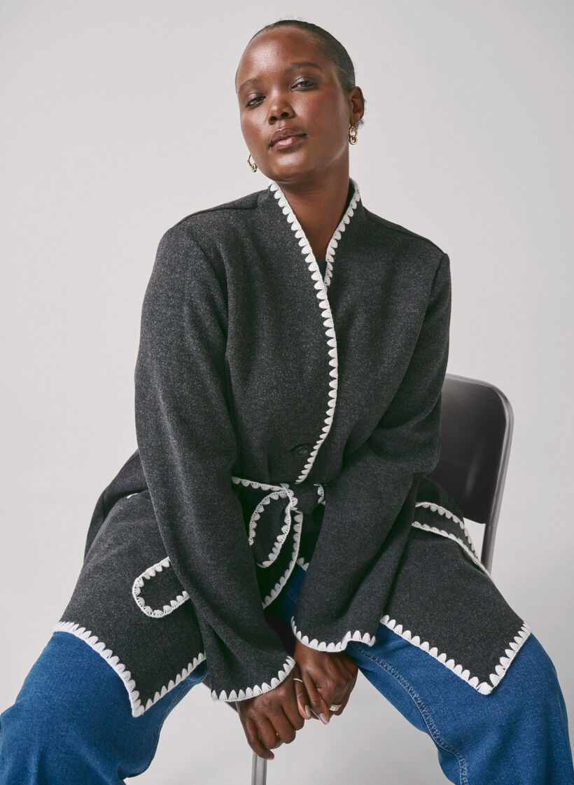 Let frakke med kontrastfarvede kanter, Dark Grey Melange, Image image number 0