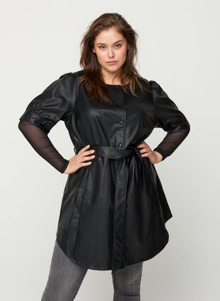 Imiteret læder tunika med bindebånd, Black, Model image number 0
