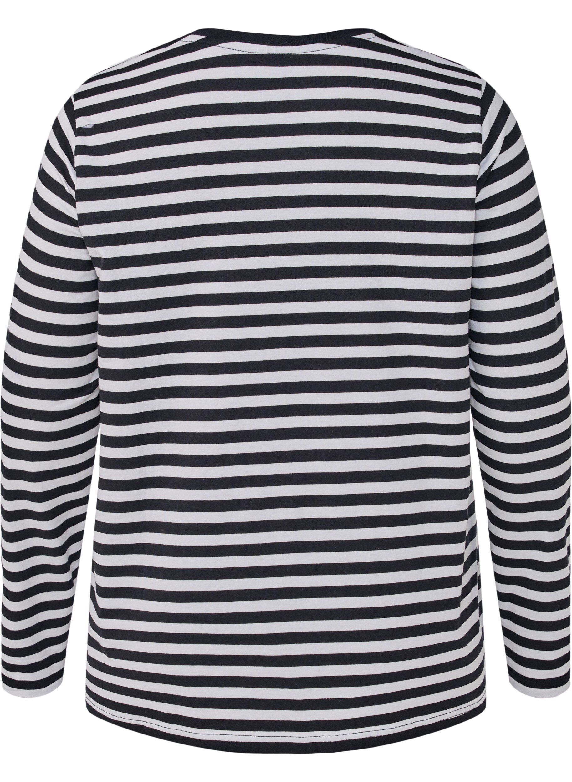 Zizzi Bluse med striber og motiv, White w.Black Stripe, Packshot image number 1
