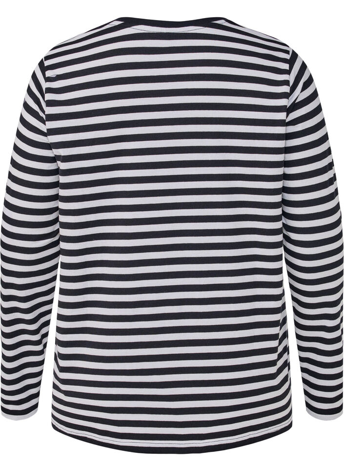 Bluse med striber og motiv, White w.Black Stripe, Packshot image number 1