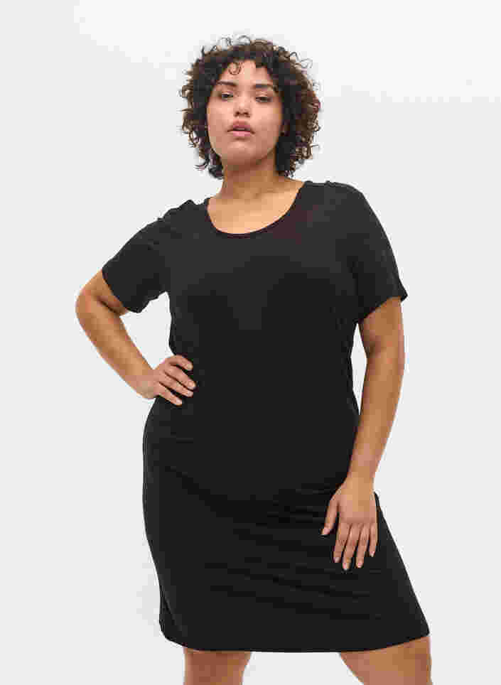 Kortærmet viskose kjole med rygdetalje, Black, Model image number 0