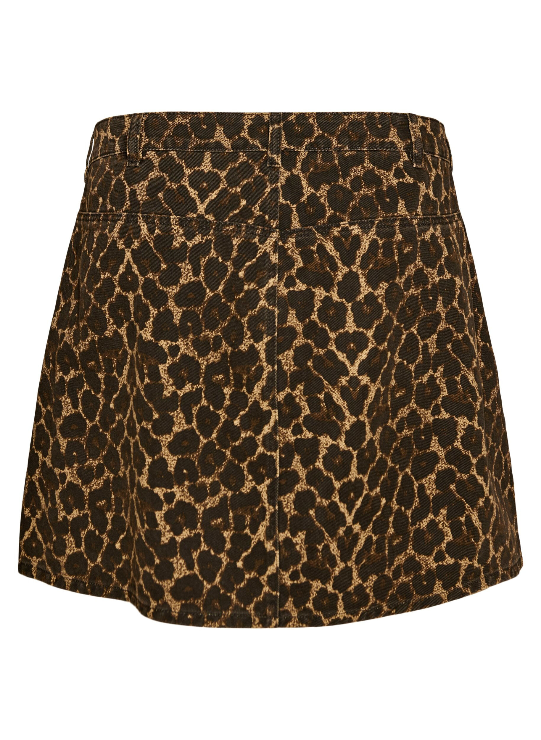 ZizziKort denimnederdel med leopardprint og A-snit, Brun, Packshot image number 1