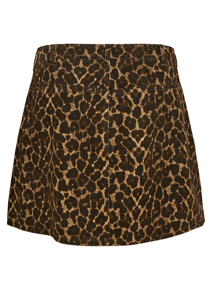 Kort denimnederdel med leopardprint og A-snit, Brun, Packshot image number 1