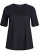 Ribbet jerseybluse med korte &aelig;rmer, Sort, Packshot image number 0