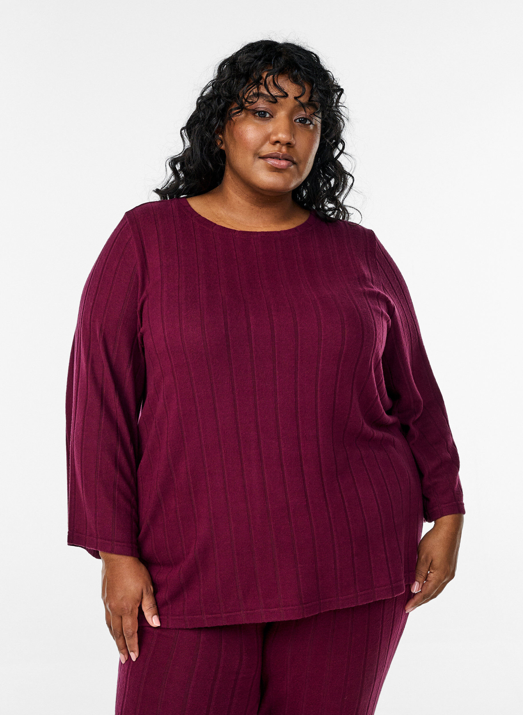 L&oslash;s bluse med 3/4 &aelig;rmer, M&oslash;rk Bordeaux, Model