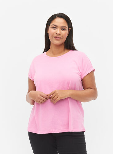 Kortærmet t-shirt i bomuldsblanding, Rosebloom, Model image number 0