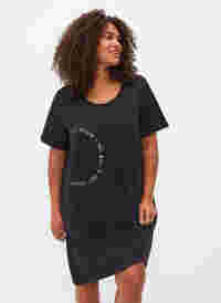 Kortærmet bomulds natkjole med tryk , Black W. Don't, Model