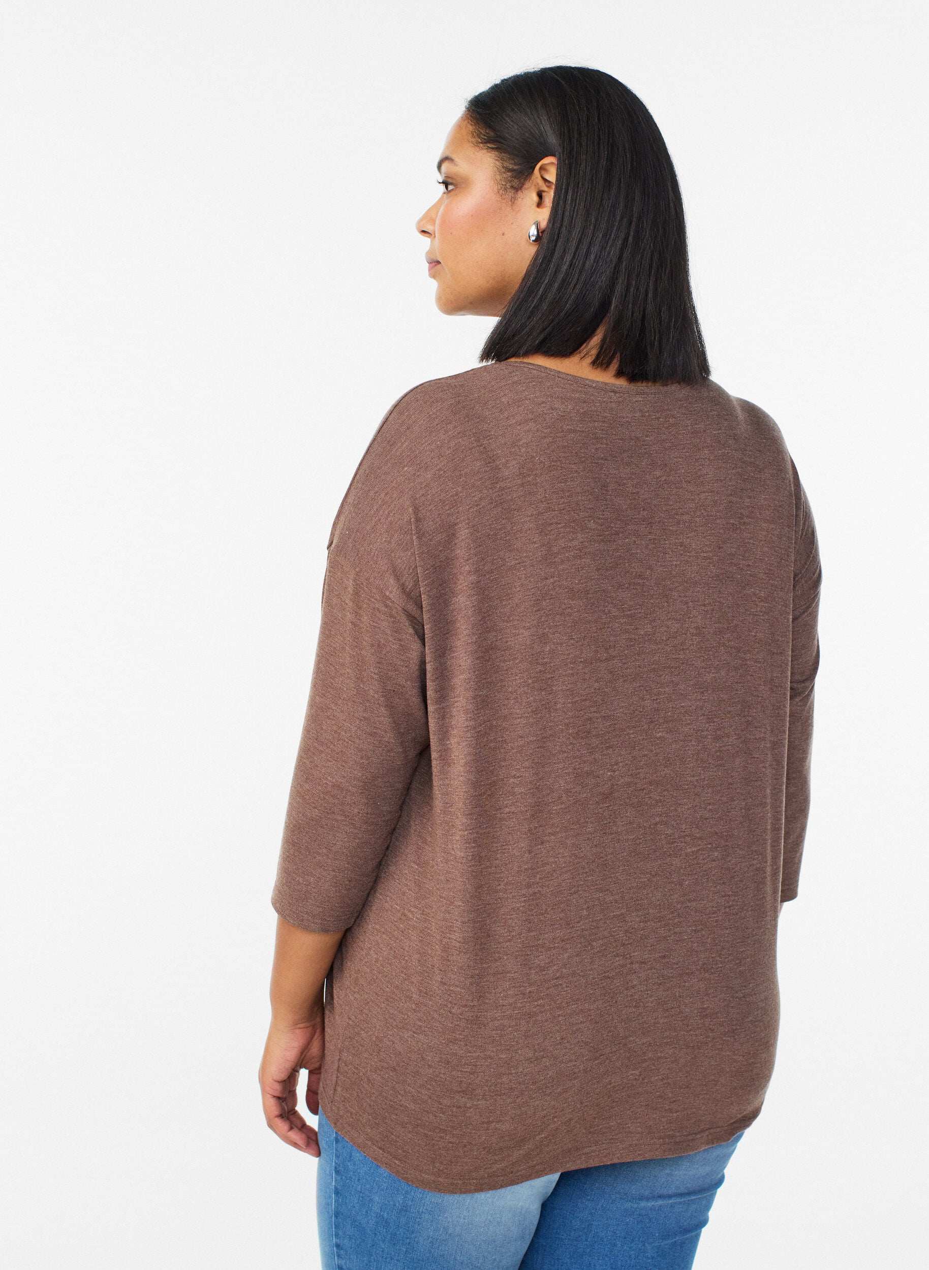 ZizziJerseybluse med 3/4 &aelig;rmer, Brun, Model image number 2