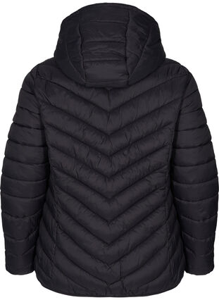 Quiltet letsvægt jakke med hætte og lommer, Black, Packshot image number 1