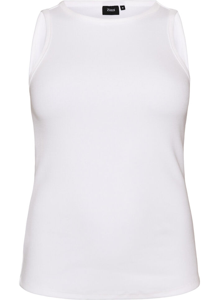 Ribtop i bomuld med h&oslash;j hals, Hvid, Packshot image number 0