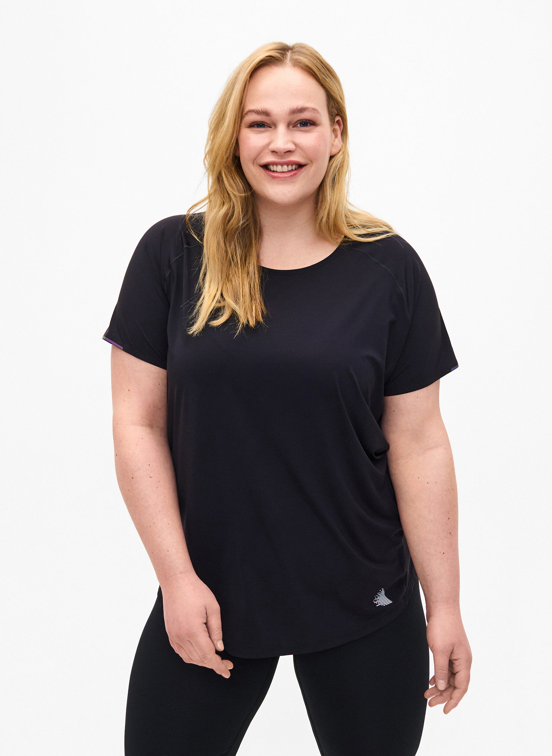 Zizzi Tr&aelig;nings t-shirt med mesh og refleksdetalje, Black, Model image number 0