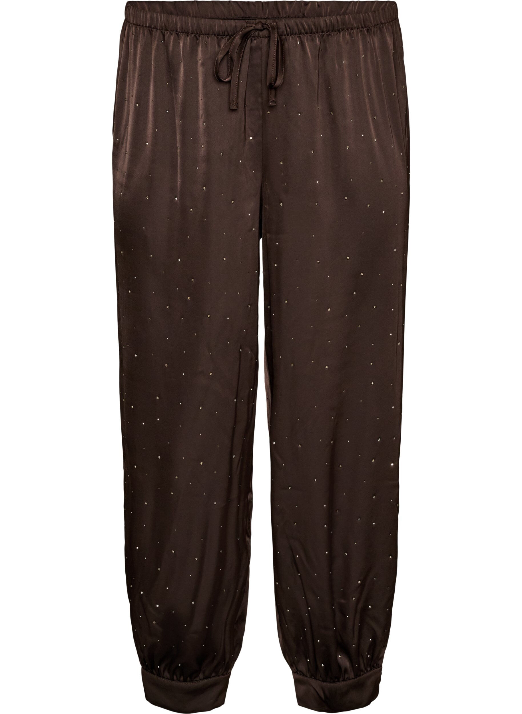 ZizziBallonbukser i satin med rhinsten, Brun, Packshot image number 0