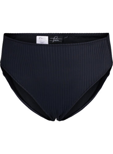 Højtaljet bikini trusse med ribstruktur, Black, Packshot image number 0
