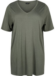 Ensfarvet oversize t-shirt med v-hals, Thyme