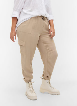 Løse viskose bukser med store lommer, Oxford Tan, Model image number 2