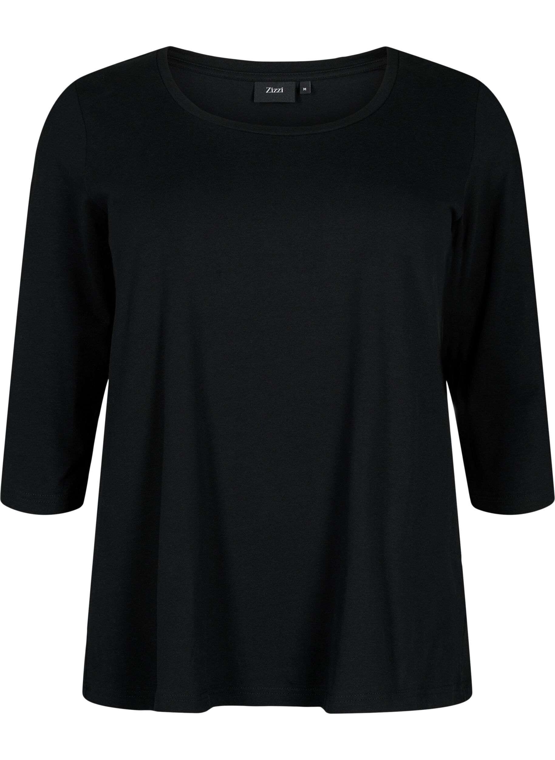 Basis bomulds t-shirt med 3/4 &aelig;rmer
