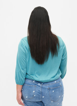 Ensfarvet bluse med 3/4 ærmer, Brittany Blue Mel., Model image number 1