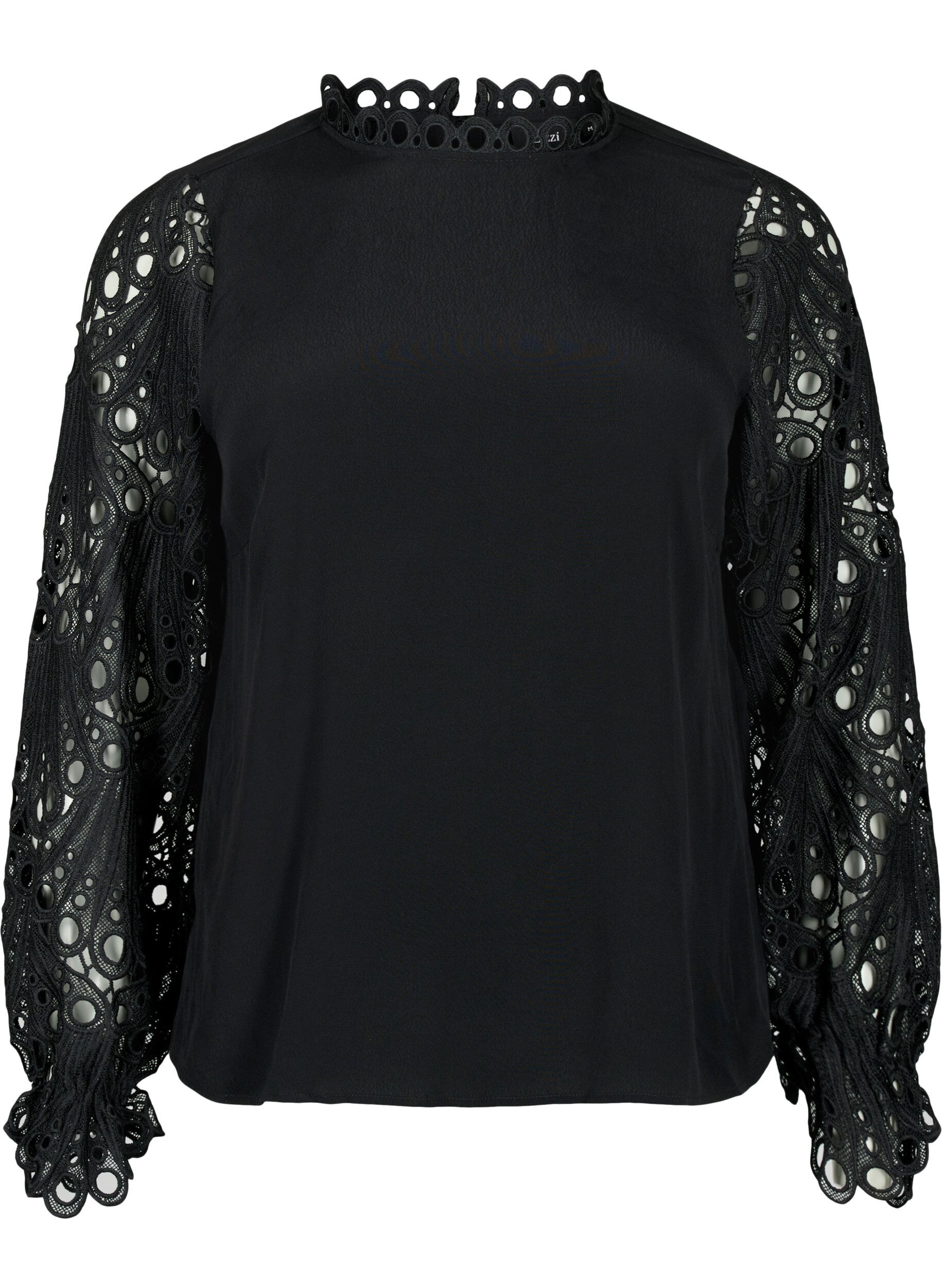 Zizzi Viskosebluse med crochet &aelig;rmer, Black, Packshot image number 0