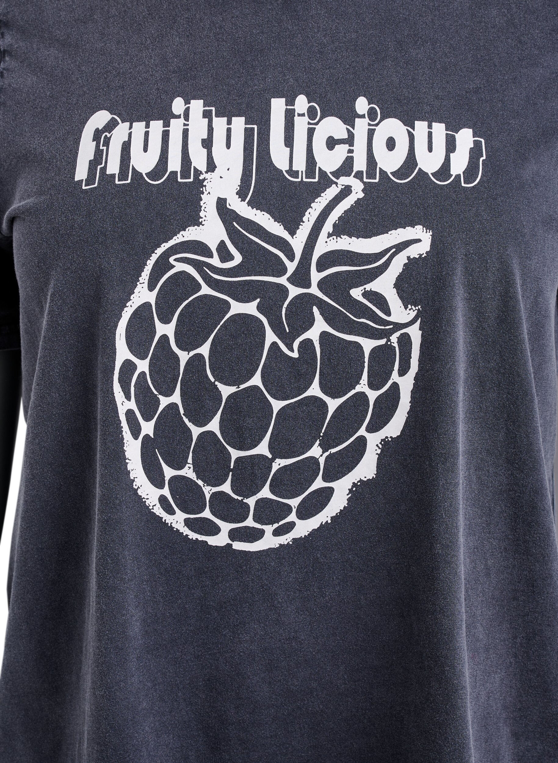 Zizzi T-shirt i &oslash;kologisk bomuld med grafisk print, Gr&aring;, Packshot image number 2