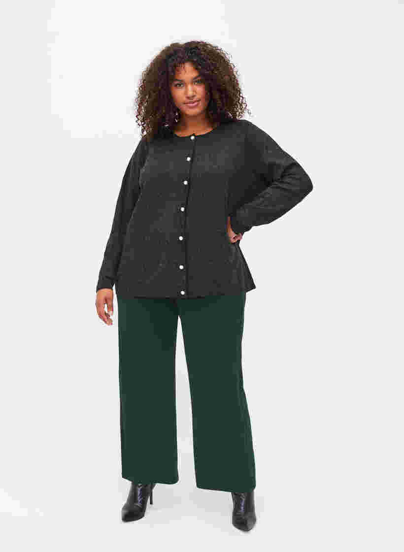 Kort meleret strikcardigan med perleknapper, Dark Grey Melange, Model image number 1