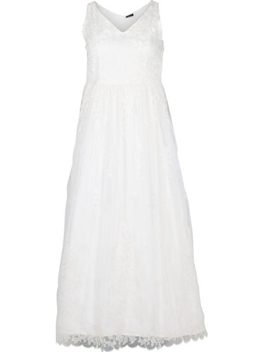 Ærmeløs brudekjole med v-udskæring, Star White, Packshot image number 0