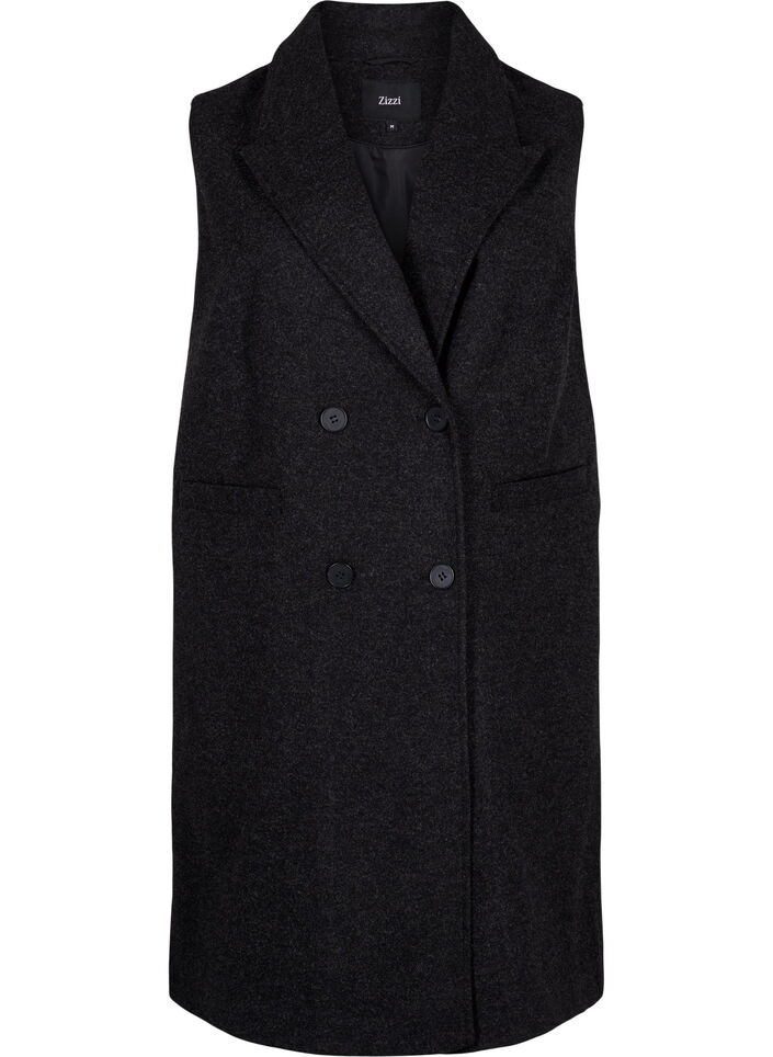 Lang vest i uld-look, Dark Grey Melange, Packshot image number 0