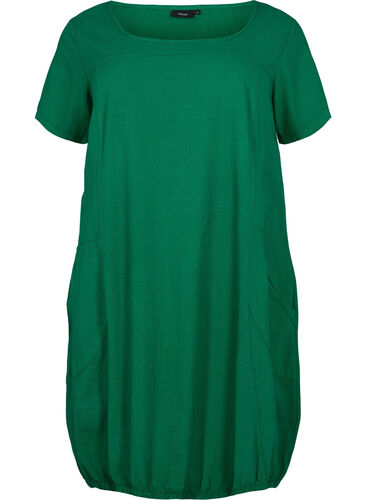 Kortærmet kjole i bomuld, Verdant Green, Packshot image number 0