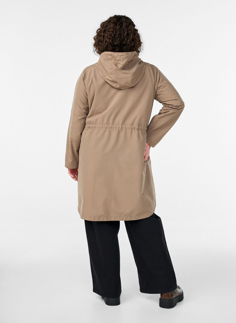 Parka i let materiale med h&aelig;tte, Brun, Model image number 2