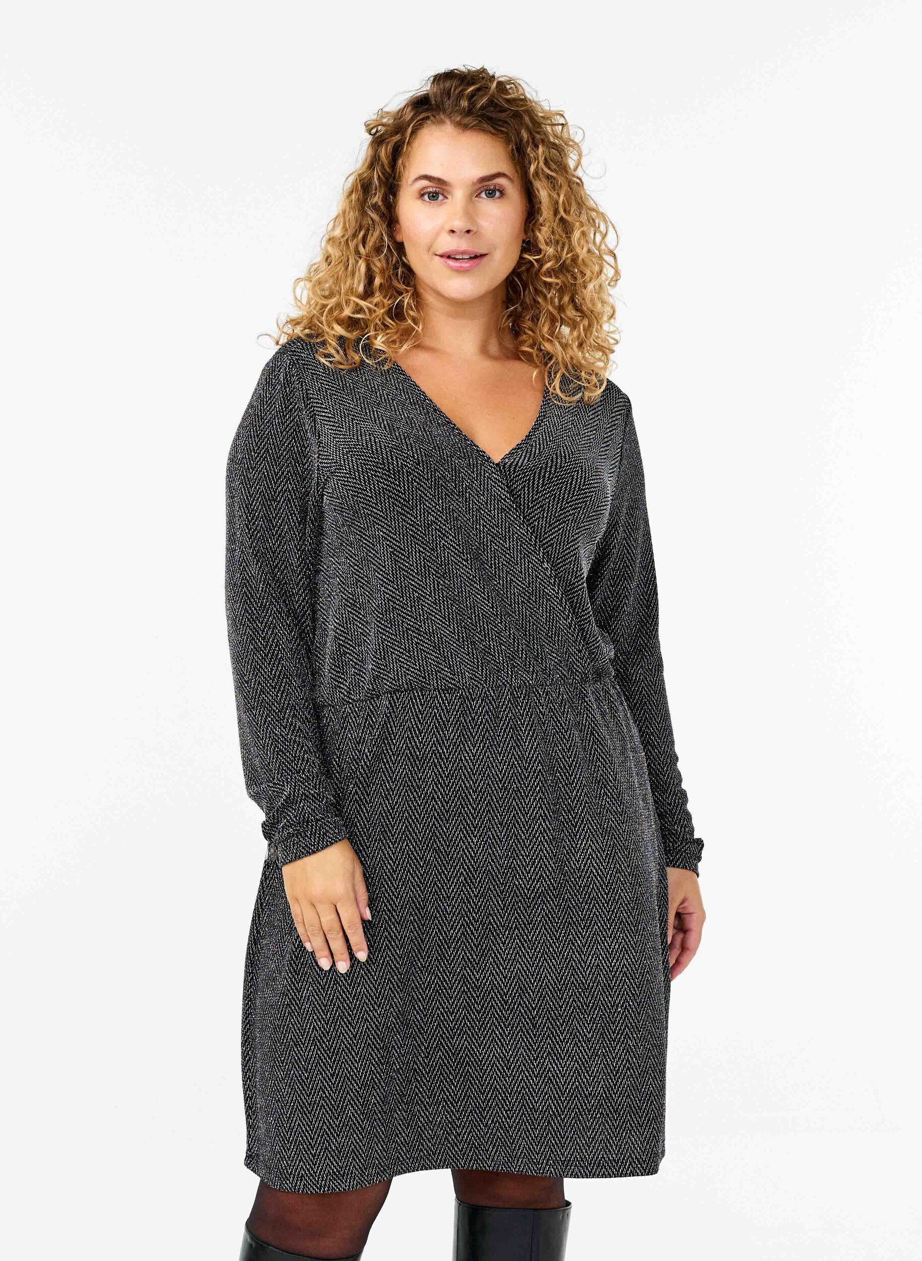 Zizzi Glimmer kjole med zigzag m&oslash;nster, Silver ZigZagShimmer, Model image number 0