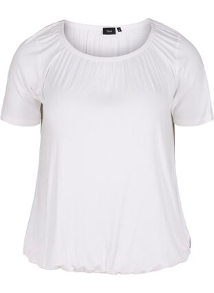 Kortærmet viskose t-shirt med elastik , Bright White, Packshot image number 0