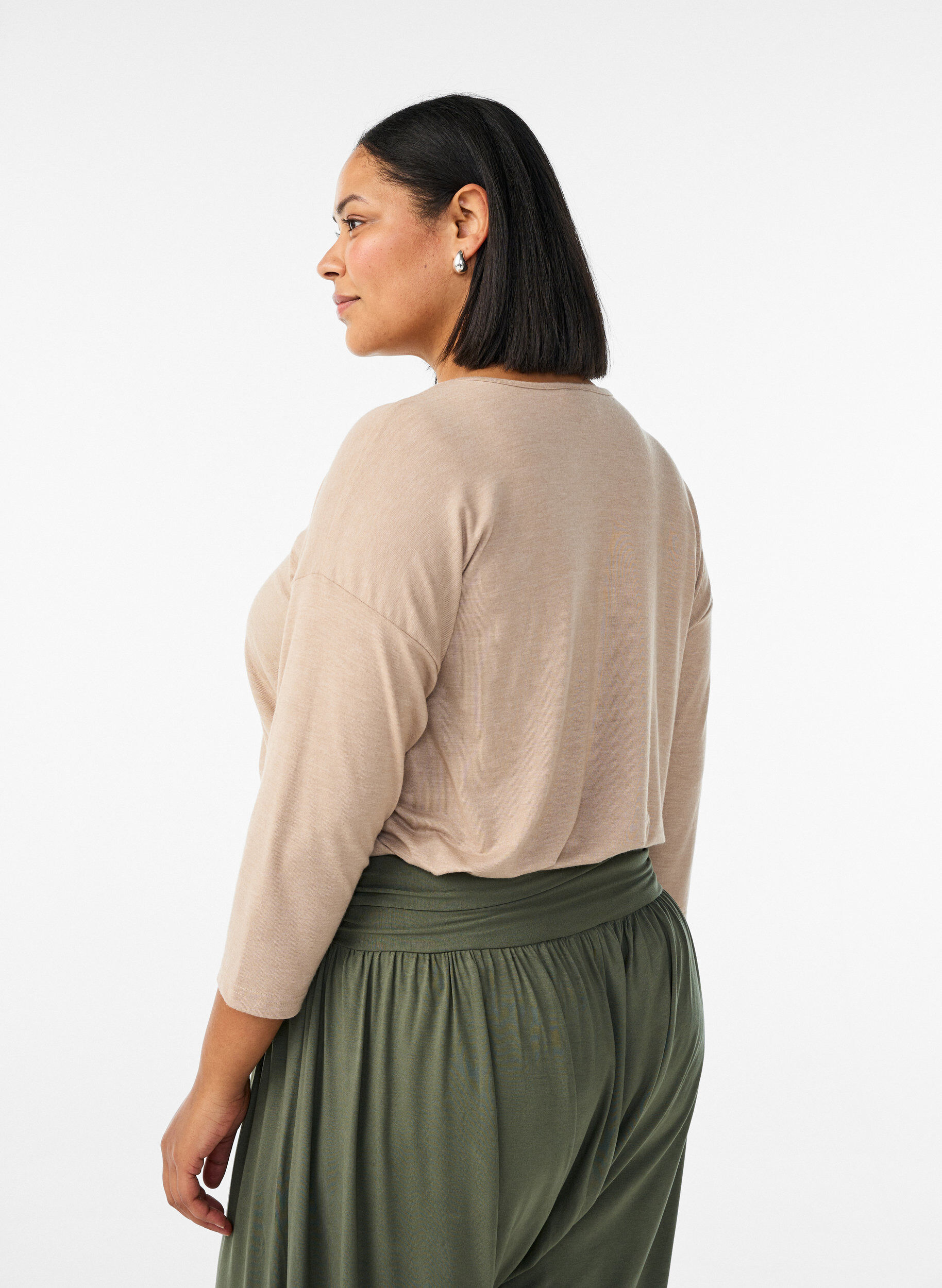 ZizziJerseybluse med 3/4 &aelig;rmer, Beige, Model image number 2