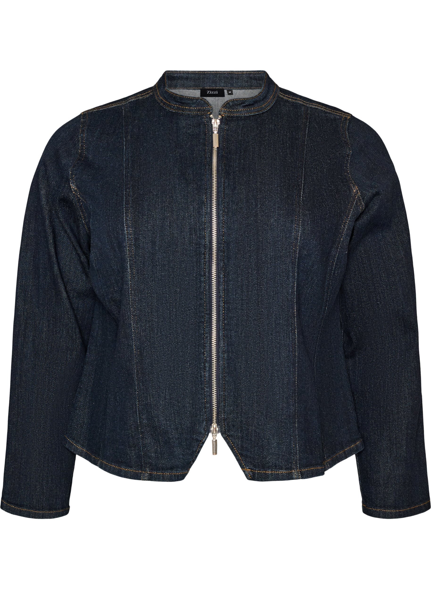 ZizziFigursyet denimjakke med lynl&aring;s, Bl&aring;, Packshot image number 0