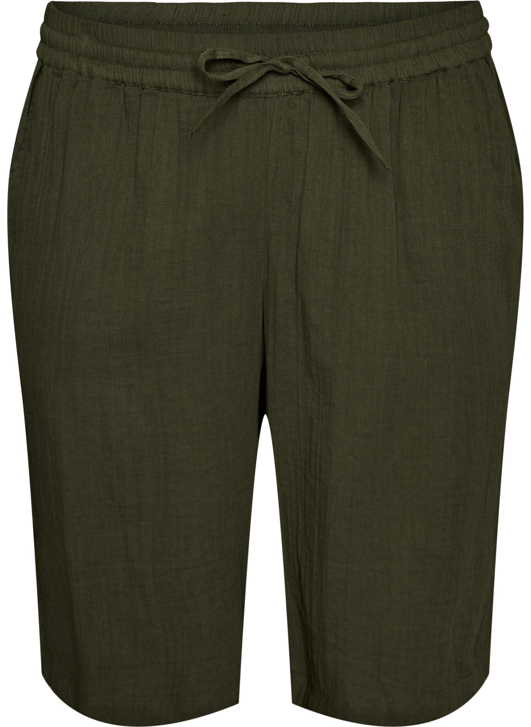 Zizzi L&oslash;se shorts i bomuldsmusselin med h&oslash;j talje, Gr&oslash;n, Packshot image number 0