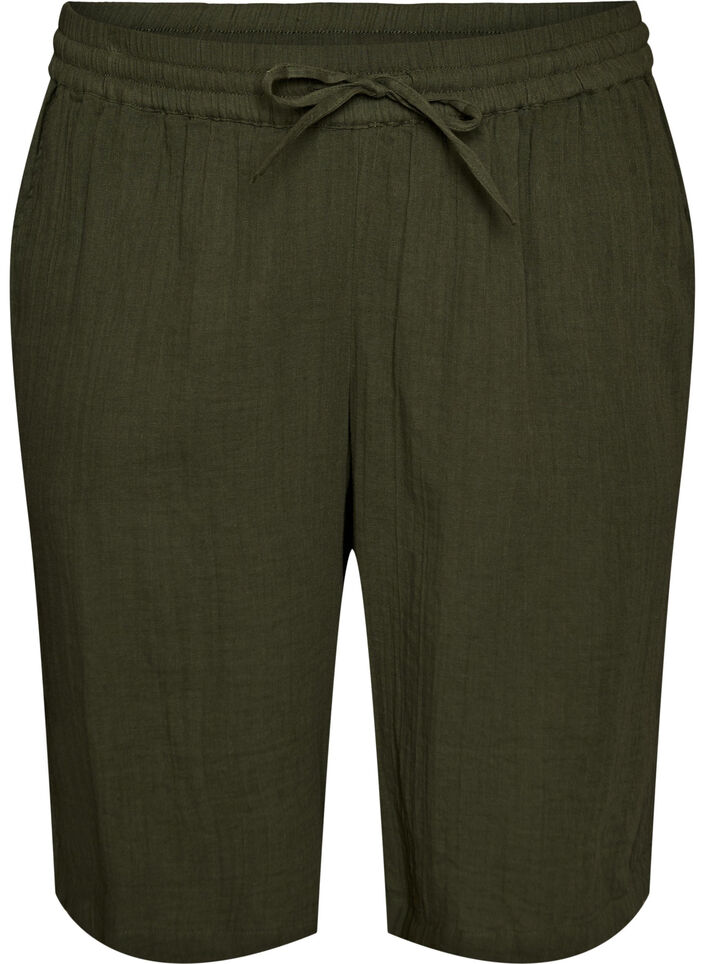 L&oslash;se shorts i bomuldsmusselin med h&oslash;j talje, Gr&oslash;n, Packshot image number 0