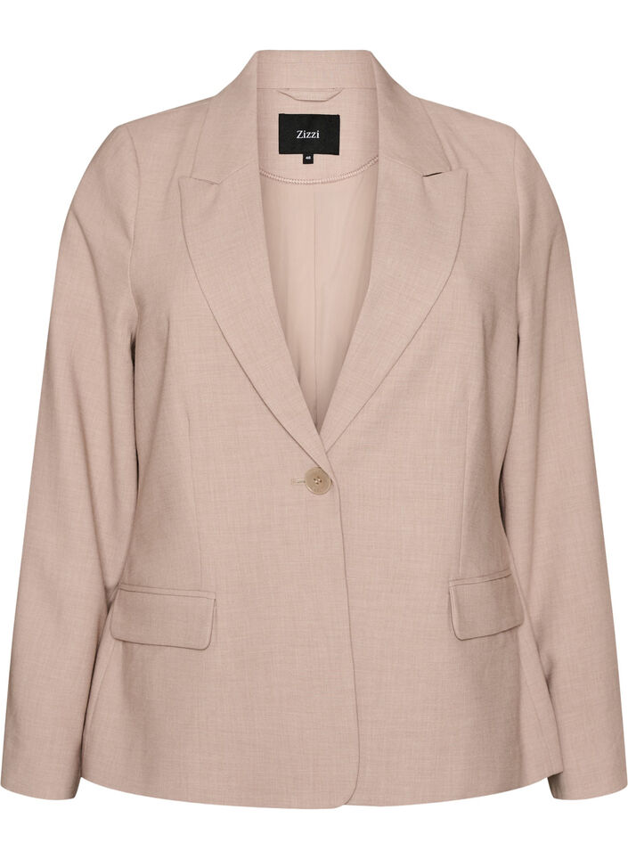 Klassisk blazer med enkel knaplukning og lommer, Beige, Packshot image number 0