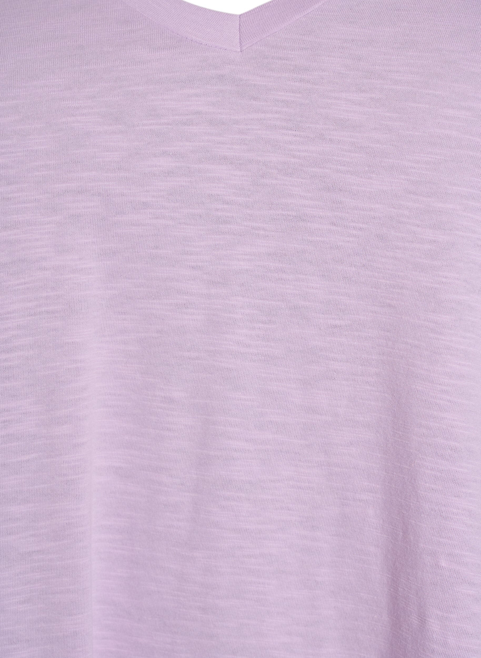 Zizzi Kort&aelig;rmet basis t-shirt med v-hals, Lilla, Packshot image number 2