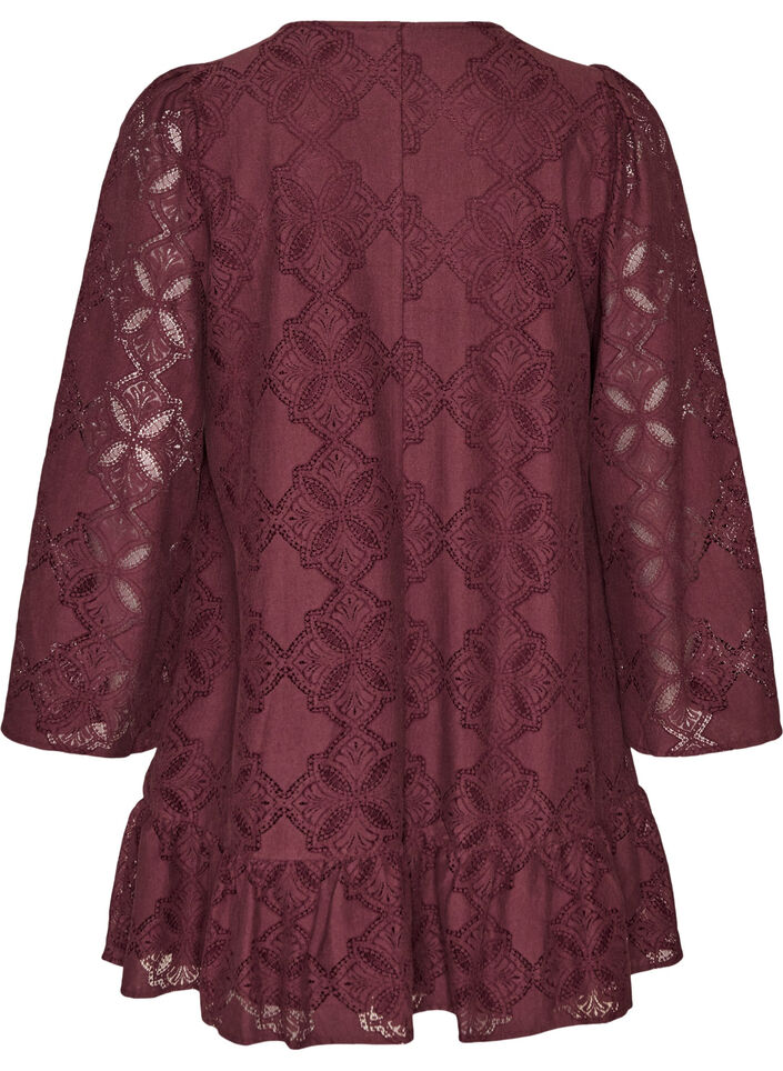 Blondekjole med lange &aelig;rmer og fl&aelig;sekant, M&oslash;rk Bordeaux, Packshot image number 1