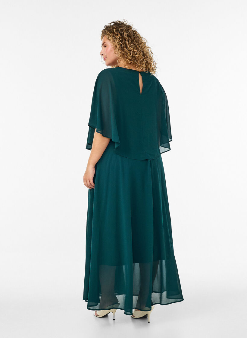 Kort&aelig;rmet maxikjole med a-shape, Gr&oslash;n, Model image number 1