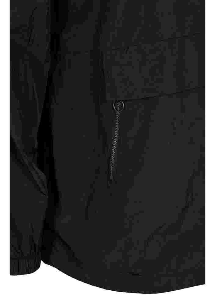 Sports anorak med hætte og lommer, Black, Packshot image number 3