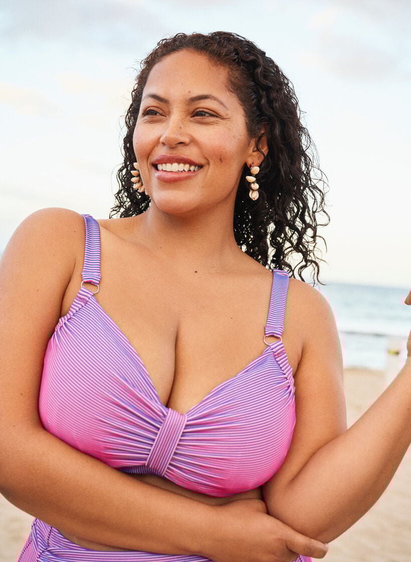 Stribet bikini-bh med b&oslash;jle, Lyser&oslash;d, Image image number 0