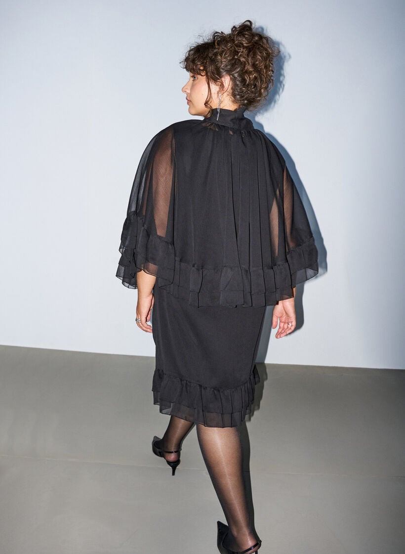 &AElig;rmel&oslash;s kjole med chiffon-kappe, Sort, Model image number 2
