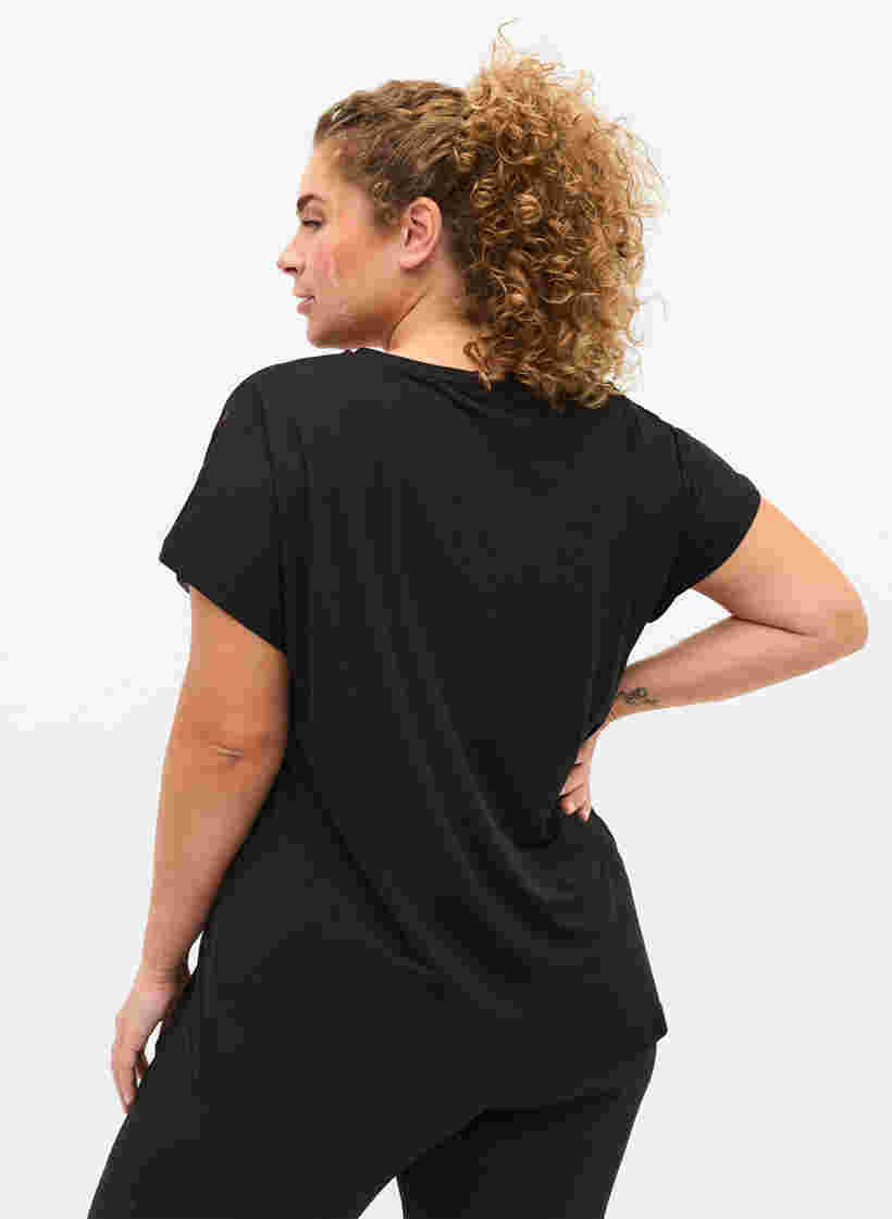 Kortærmet trænings t-shirt med mønstret mesh, Black, Model image number 1