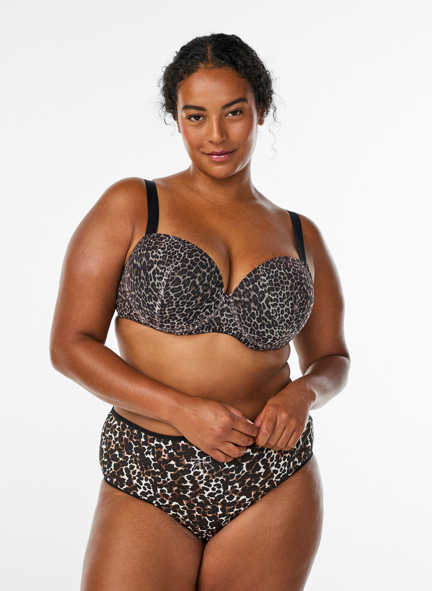 Zizzi Formst&oslash;bt bh med leopardm&oslash;nstret mesh, Brun, Model image number 1