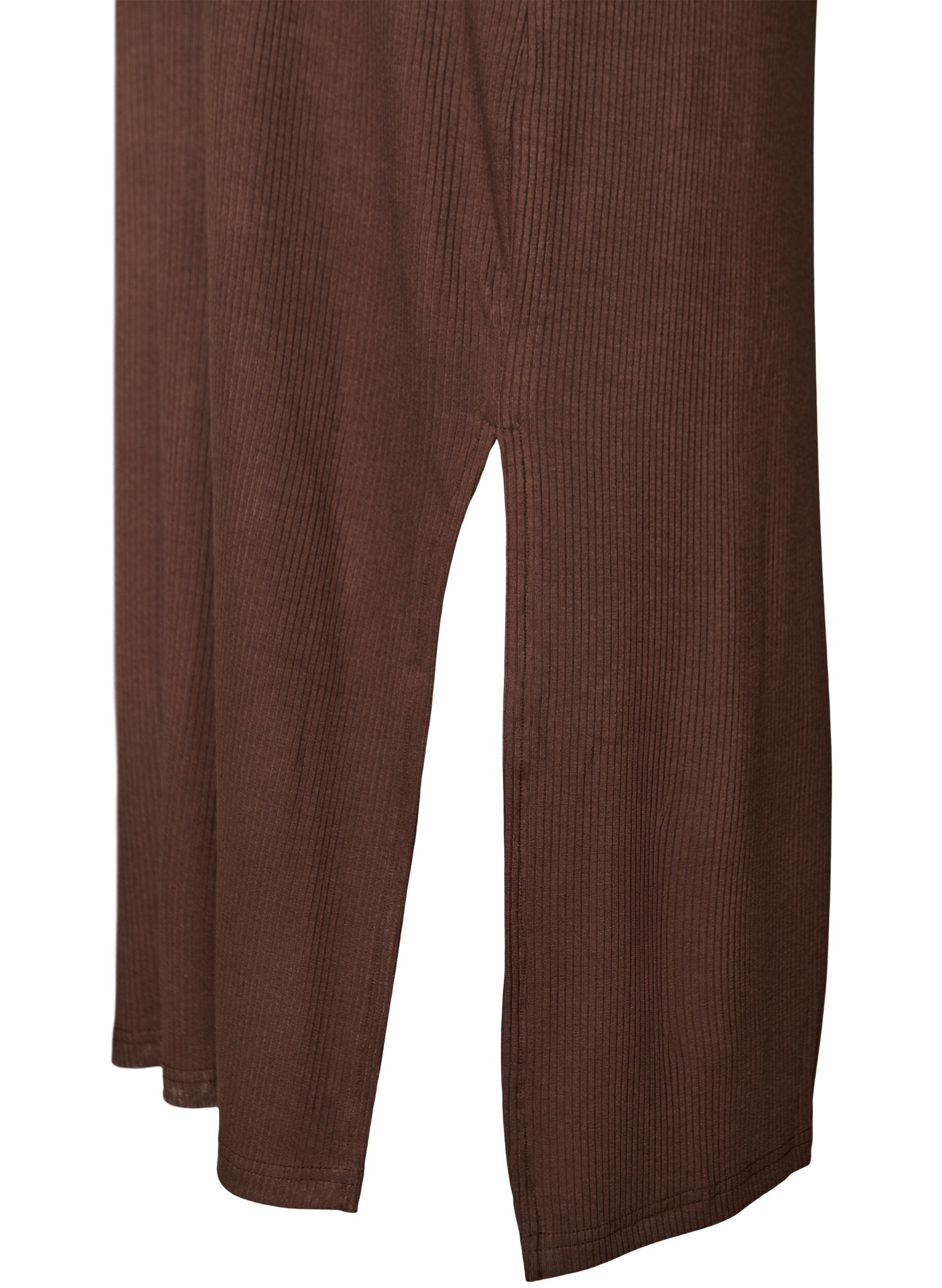 Zizzi&AElig;rmel&oslash;s ribkjole i viskose, Brun, Packshot image number 3