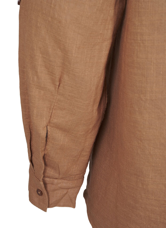 Skjortebluse i bomuld med v-udskæring, Coca Mocha, Packshot image number 3